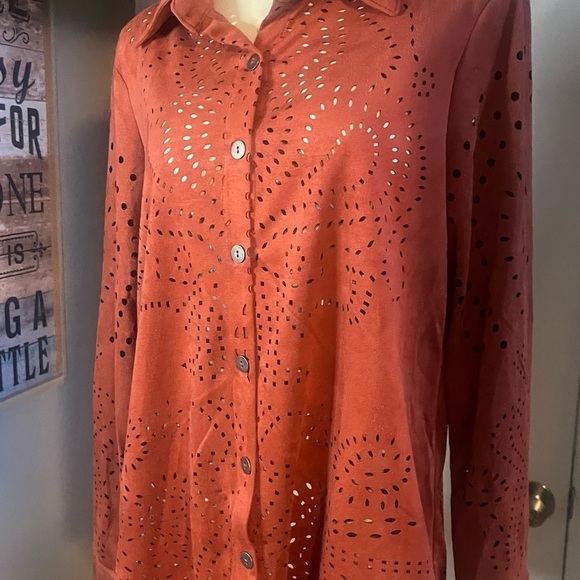 Women’s suede blouse button up by Adore vegan leather - Picture 3 of 10